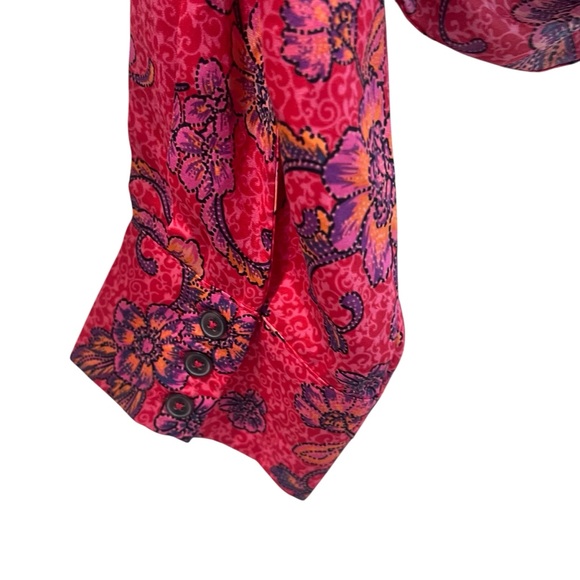 Free People Pink Floral I Got You Cropped top Long sleeve Deep V Neck Size Large - Picture 5 of 6